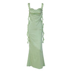Damen Elegantes Maxikleid mit drapierter Vorderseite und Rüschendetails EB