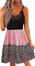 Damen Blumenkleid mit Spitzenoberteil und gefächertem Rock EB
