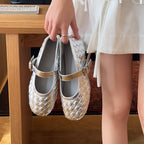 Damen Ballerinas mit modischem Flecht-Design und dekorativem Riemchen EB