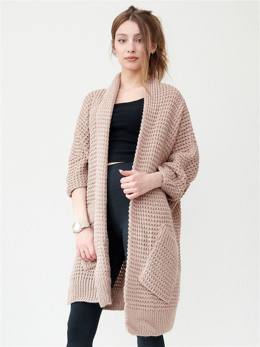 Damen kuscheliger Strickmantel mit großen Taschen und lässigem Schnitt EB