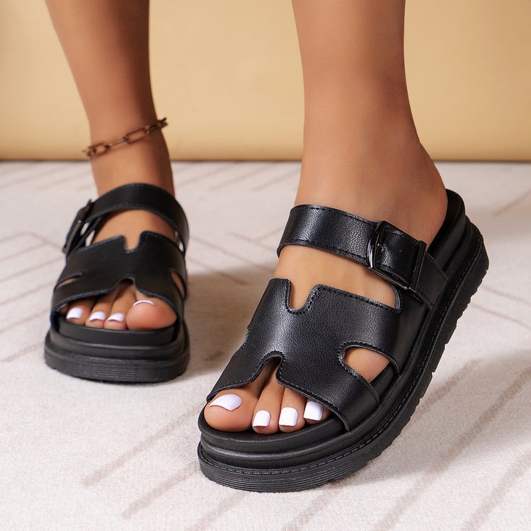 Damen bequeme Riemensandalen mit modischer Schnalle und gepolsterter Sohle EB