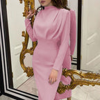 Damen Abendkleid mit elegantem hohen Kragen und drapierten Ärmeln EB
