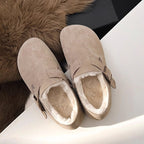 Damen bequeme Filzclogs mit weichem Kunstfellfutter und modischem Schnallenverschluss EB