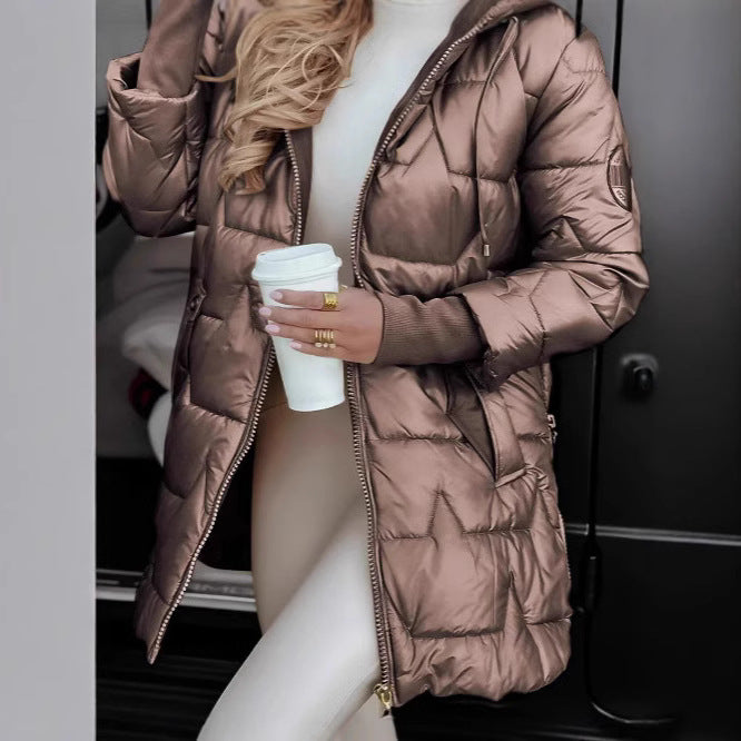 Damen Integrierte Kapuzenjacke mit steppendem Design EB