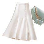 Damen Eleganter Midirock mit Knopfdetails und schwingendem Saum EB