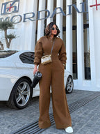 Damen Sportlicher Fleece-Jumpsuit mit hohem Kragen und trendiger Silhouette EB
