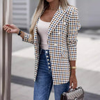 Damen elegante Blazerjacke im karierten Design mit Doppeltasten EB