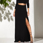 Damen Eleganter Maxi-Rock mit hohem Schlitz und elastischem Bund EB