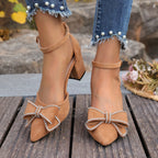 Damen Slingback-Pumps mit funkelndem Schleifenakzent und stabilem Blockabsatz EB