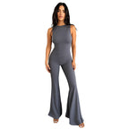 Damen Fließender Jumpsuit mit ausgestellt Bein EB