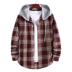 Damen Hemdjacke mit integrierter Kapuze und kariertem Muster EB
