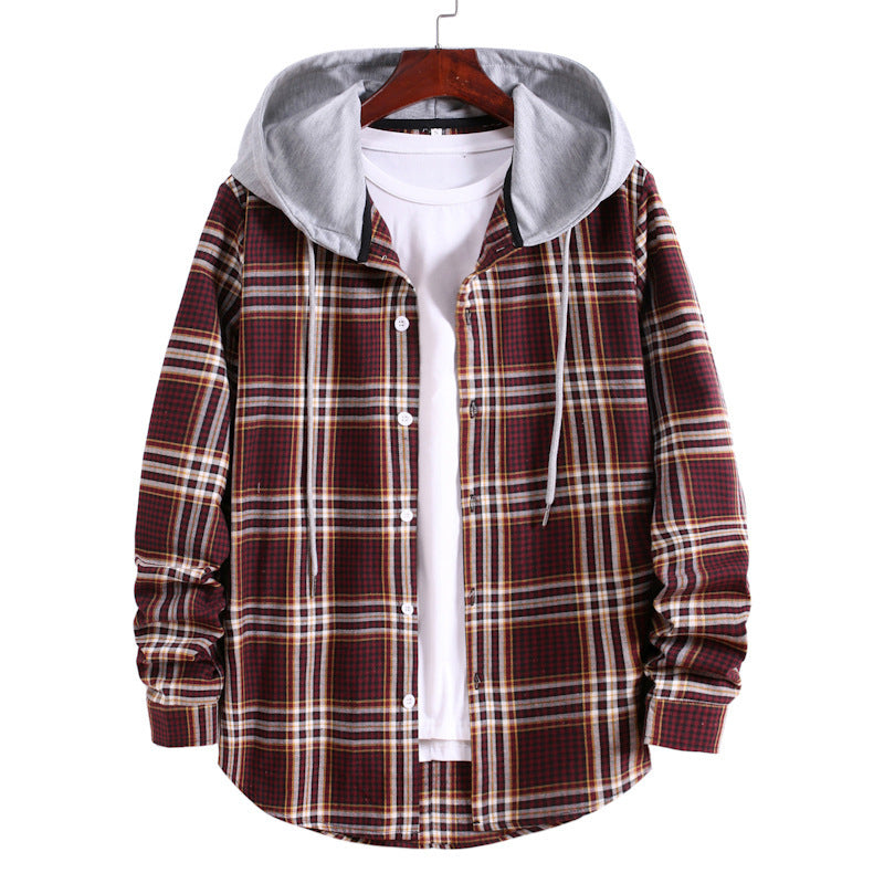 Damen Hemdjacke mit integrierter Kapuze und kariertem Muster EB