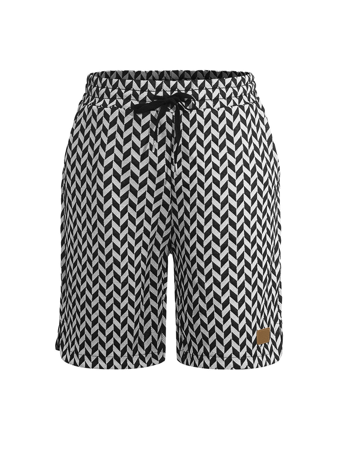 Damen-Jacquard-Shorts mit elastischem Komfortbund und Fischgrätmuster