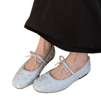 Damen Ballerinas mit dekorativen Perlen und seitlichem Riemchen EB