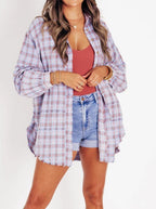 Damen karierte Oversized-Hemdjacke EB