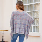 Damen kuscheliger Poncho mit fransigen Details EB