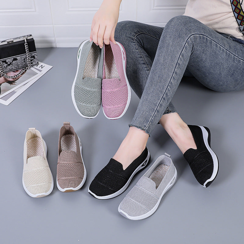 Damen Bequeme Slip-On Freizeitschuhe mit luftdurchlässigem Strickoberteil EB