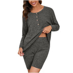 Damen Komfortables Lounge-Set mit langärmligem Oberteil und Shorts EB