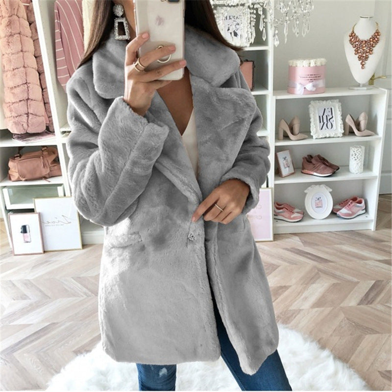 Damen kuscheliger Oversized-Baumwollmantel mit luxuriösem Fellimitat EB