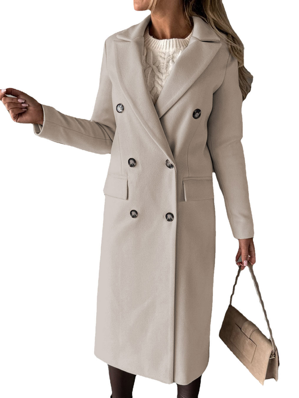 Damen eleganter Doppelreiher-Mantel mit modernem Schnitt und Taschen EB