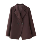 Damen elegante Oversized-Blazerjacke mit doppelter Knopfleiste und Taschen EB