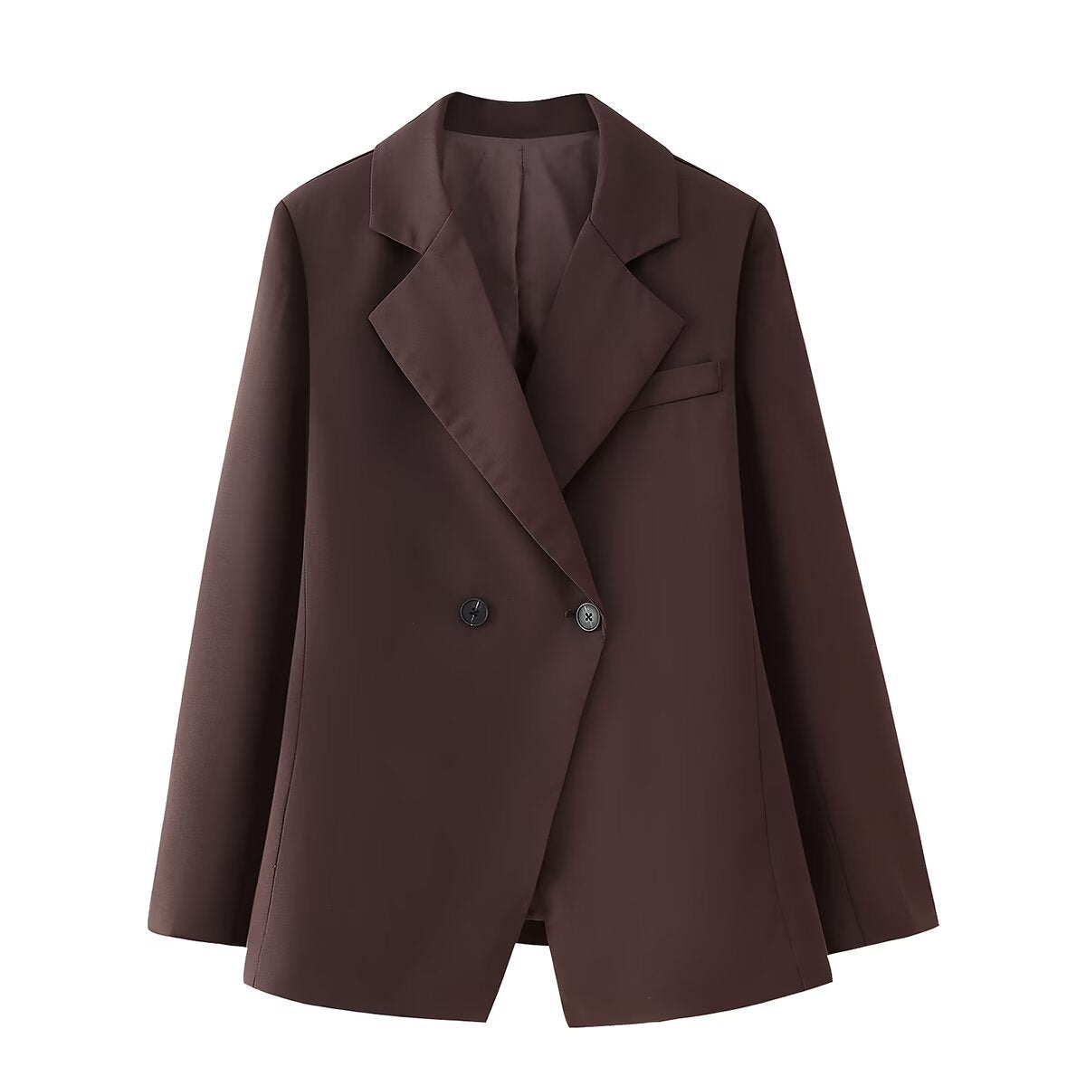 Damen elegante Oversized-Blazerjacke mit doppelter Knopfleiste und Taschen EB
