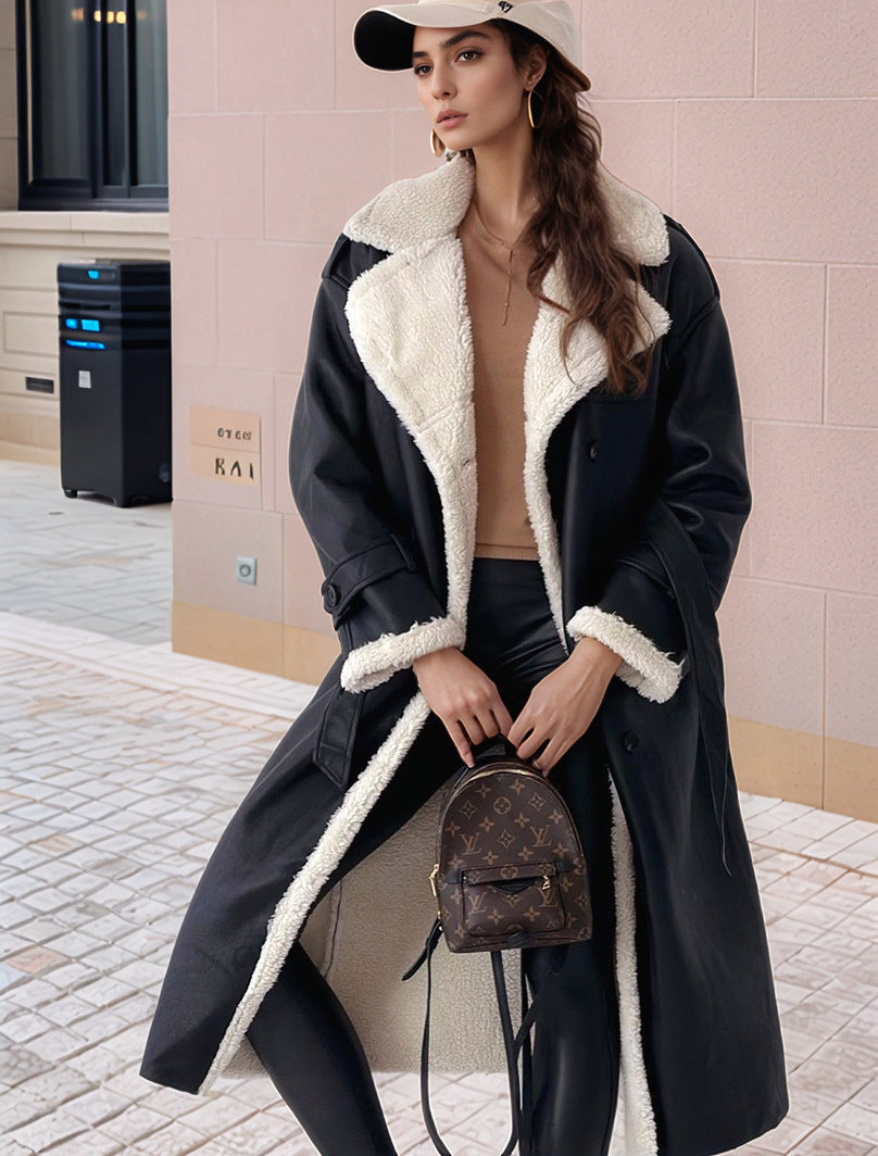 Damen gefütterter Longcoat mit schickem Kragen EB