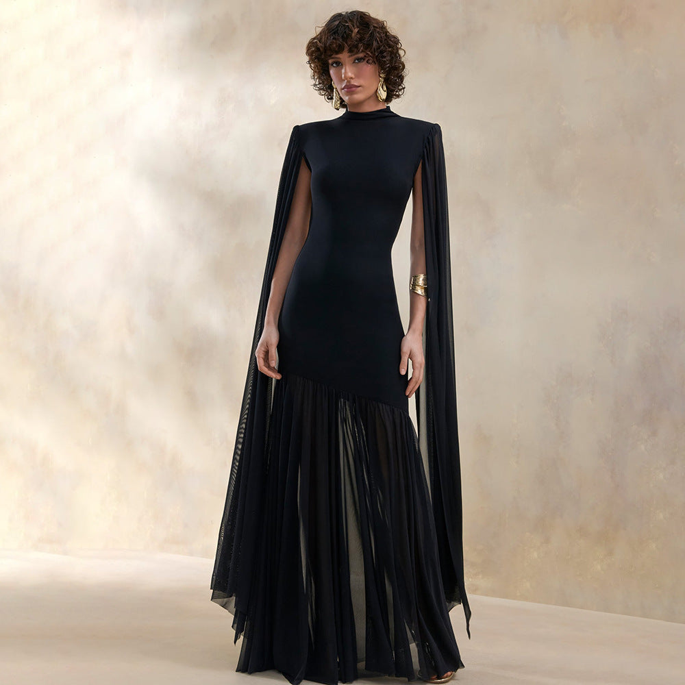 Damen Elegantes Maxikleid mit fließendem Stoff und ausgefallenen Ärmeln EB