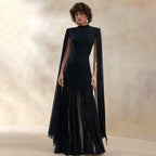 Damen Elegantes Maxikleid mit fließendem Stoff und ausgefallenen Ärmeln EB