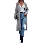 Damen Langer Strickmantel mit strukturiertem Design und praktischen Taschen EB