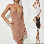 Damen elegantes Häkelkleid mit tiefem Ausschnitt EB
