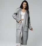 Damen Langer Strickmantel mit praktischen Taschen und strukturiertem Design EB