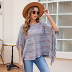 Damen kuscheliger Poncho mit fransigen Details EB