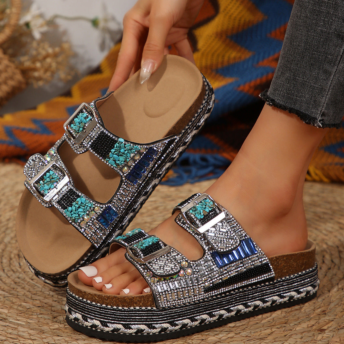 Damen Bequeme Kunstleder Sandalen EB
