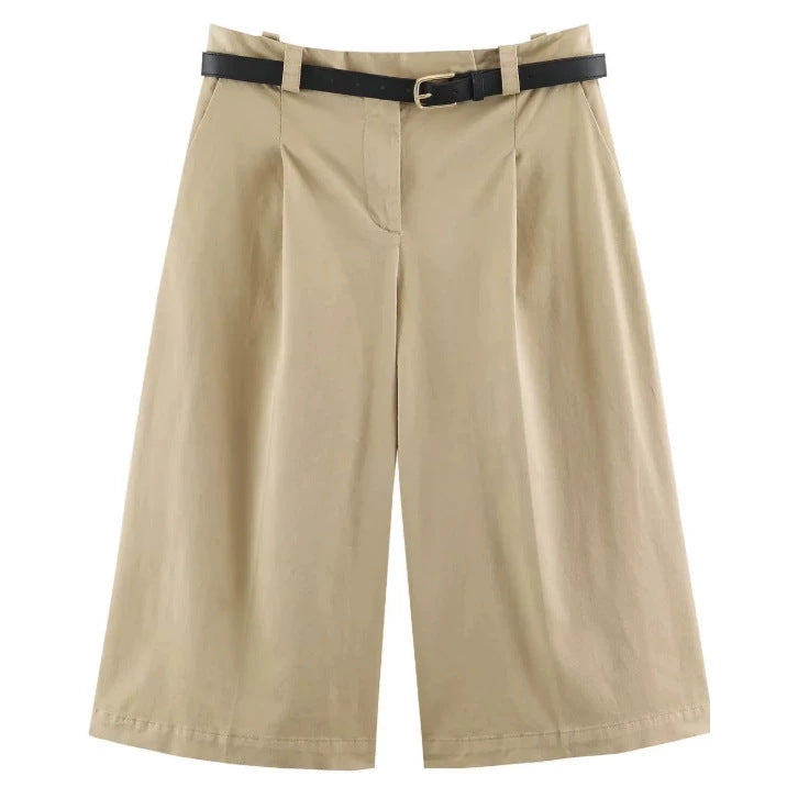 High-Waist-Culotte-Shorts mit Falten und Ziergürtel