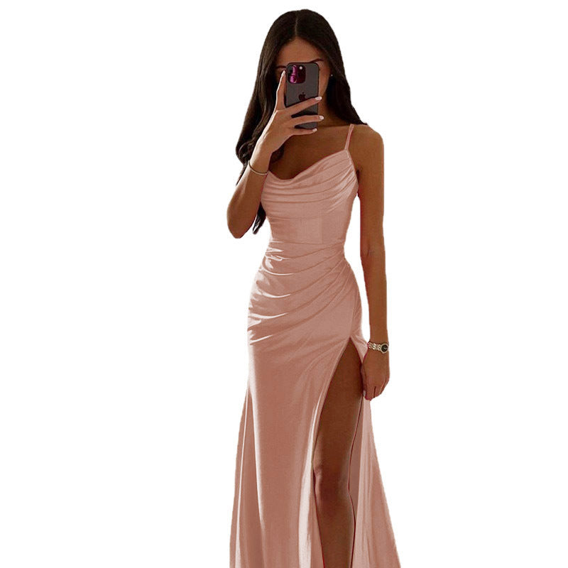 Damen Elegantes Maxikleid mit raffiniertem Drapé und hohem Schlitz EB