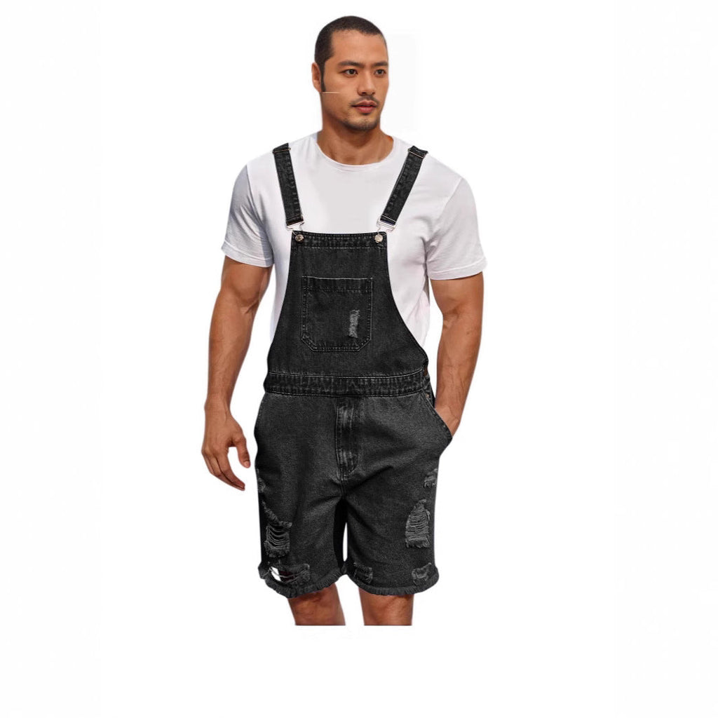 Herren Denim-Latzshorts im lässigen Design mit Aufgesetzten Taschen EB