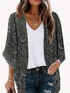 Damen Kimono-Jacke mit trendigem Muster und lockerem Schnitt EB