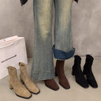 Damen Elegante Ankle Boots mit Hochwertigem Veloursleder und Robuster Blockabsatz EB