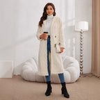 Damen Langer Plüsch-Mantel mit Kapuze EB