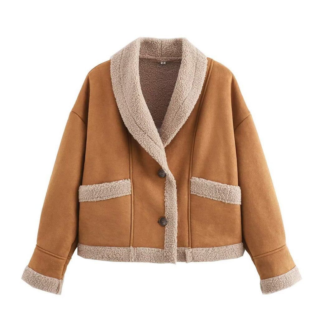 Damen Kuschelige Teddyjacke mit weitem Schnitt und eleganten Knopfdetails EB