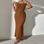 Damen elegantes Maxikleid mit schmalen Trägern und figurschmeichelndem Schnitt EB