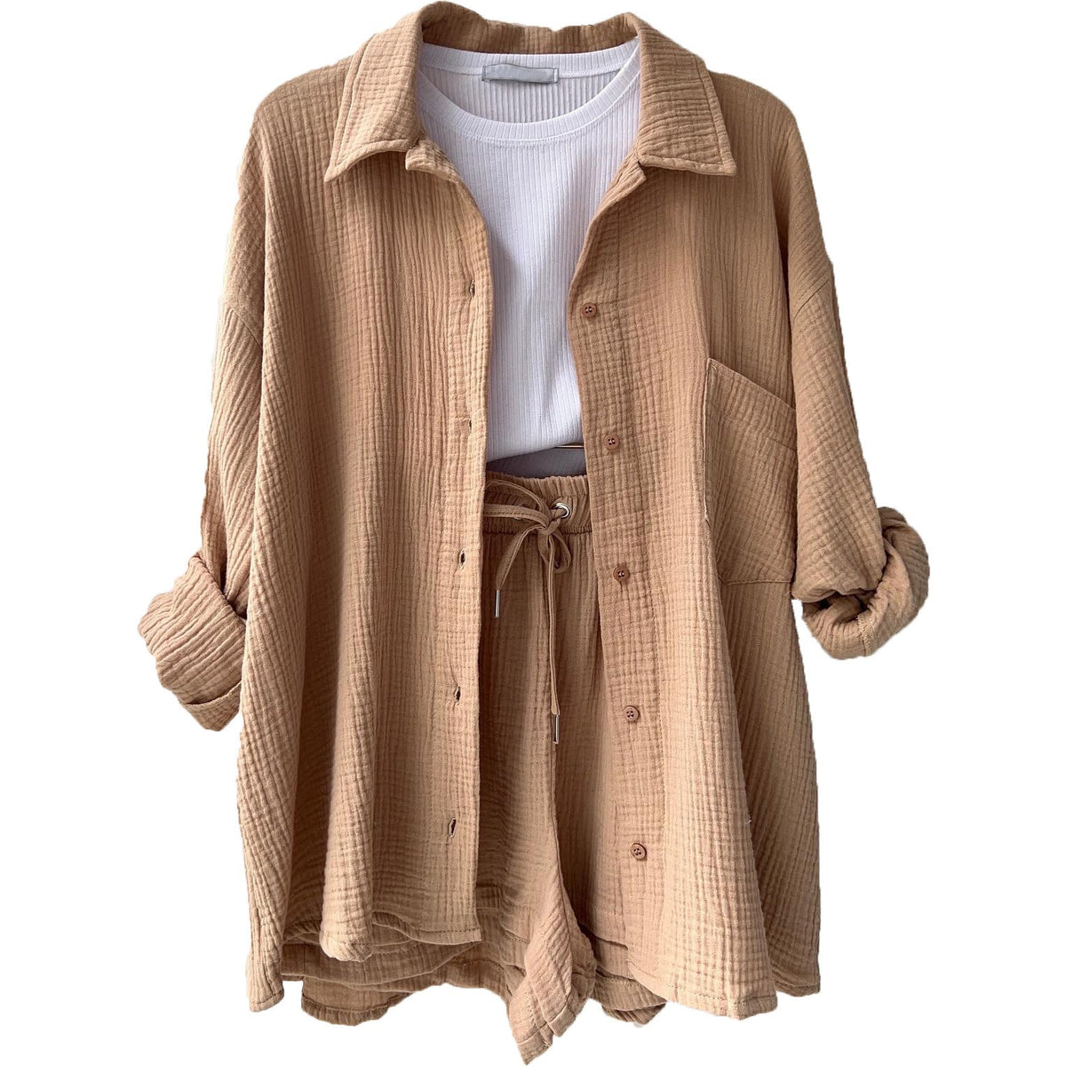 Lässiges Oversized-Shirt und Shorts-Set für Damen