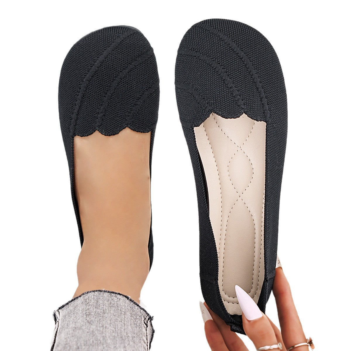 Damen Ballerinas mit elegantem Wellenmuster und rutschfester Sohle EB