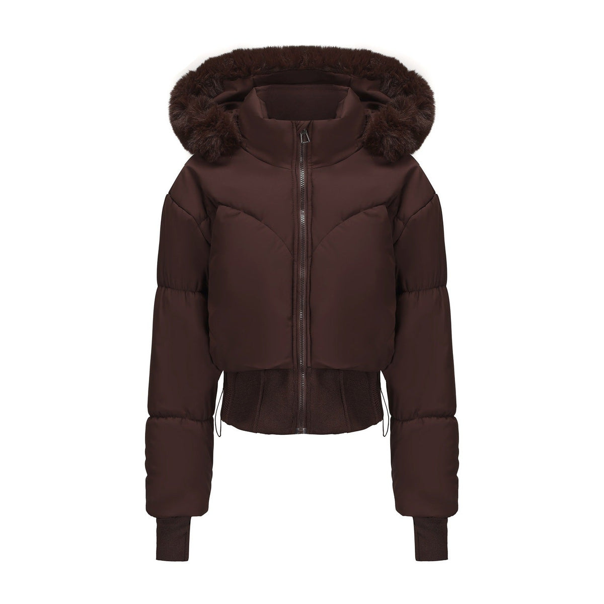 Damen cropped Daunenjacke mit abnehmbarer Kapuze und Kunstfellbesatz