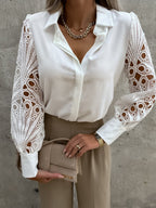 Damen Elegante Bluse mit kunstvollen Spitzenärmeln EB