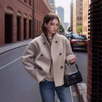 Damen elegante Oversize-Jacke mit doppelter Knopfreihe und strukturierter Textur EB