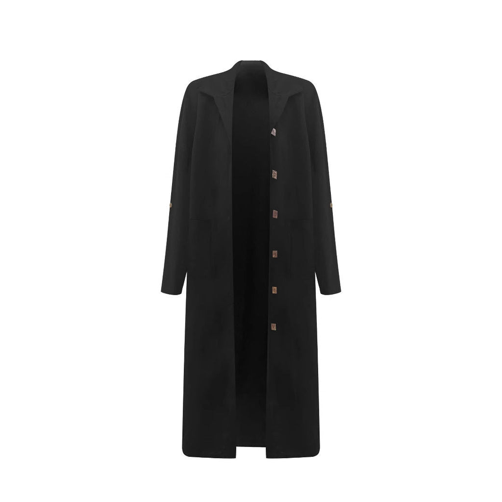 Damen Langmantel aus weichem Stoff mit eleganten Knopfdetails und Taschen EB