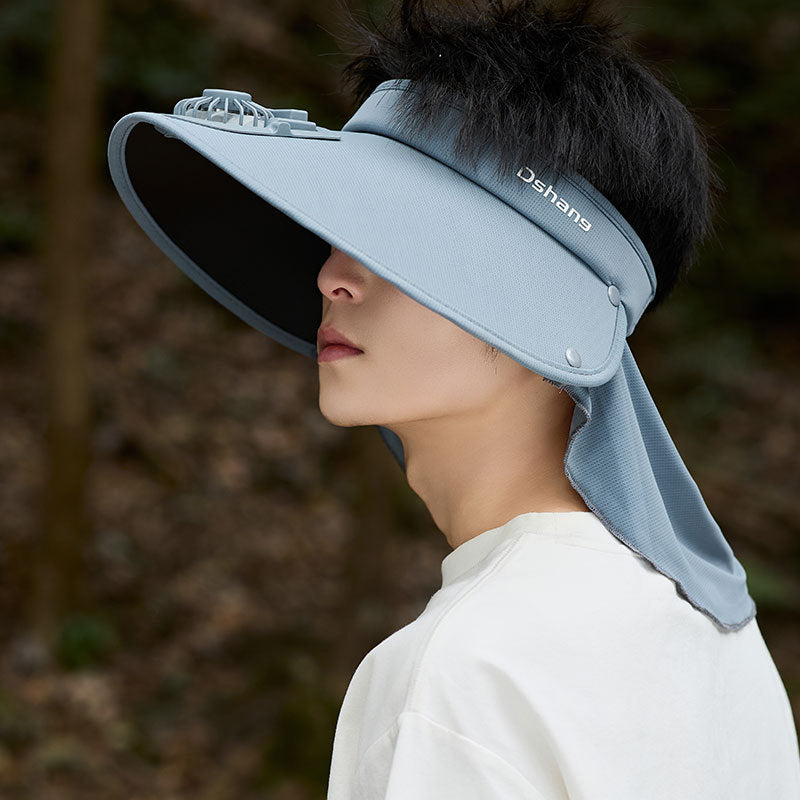 Große UV-Schutz-Sonnenblende mit abnehmbarem Mini-Ventilator und Nackenschutz