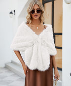 Damen Luxuriöser Kunstpelz-Cape mit flauschigem Kragen EB